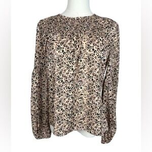 Parker Leopard Print Long Sleeve Blouse in Beige and Black